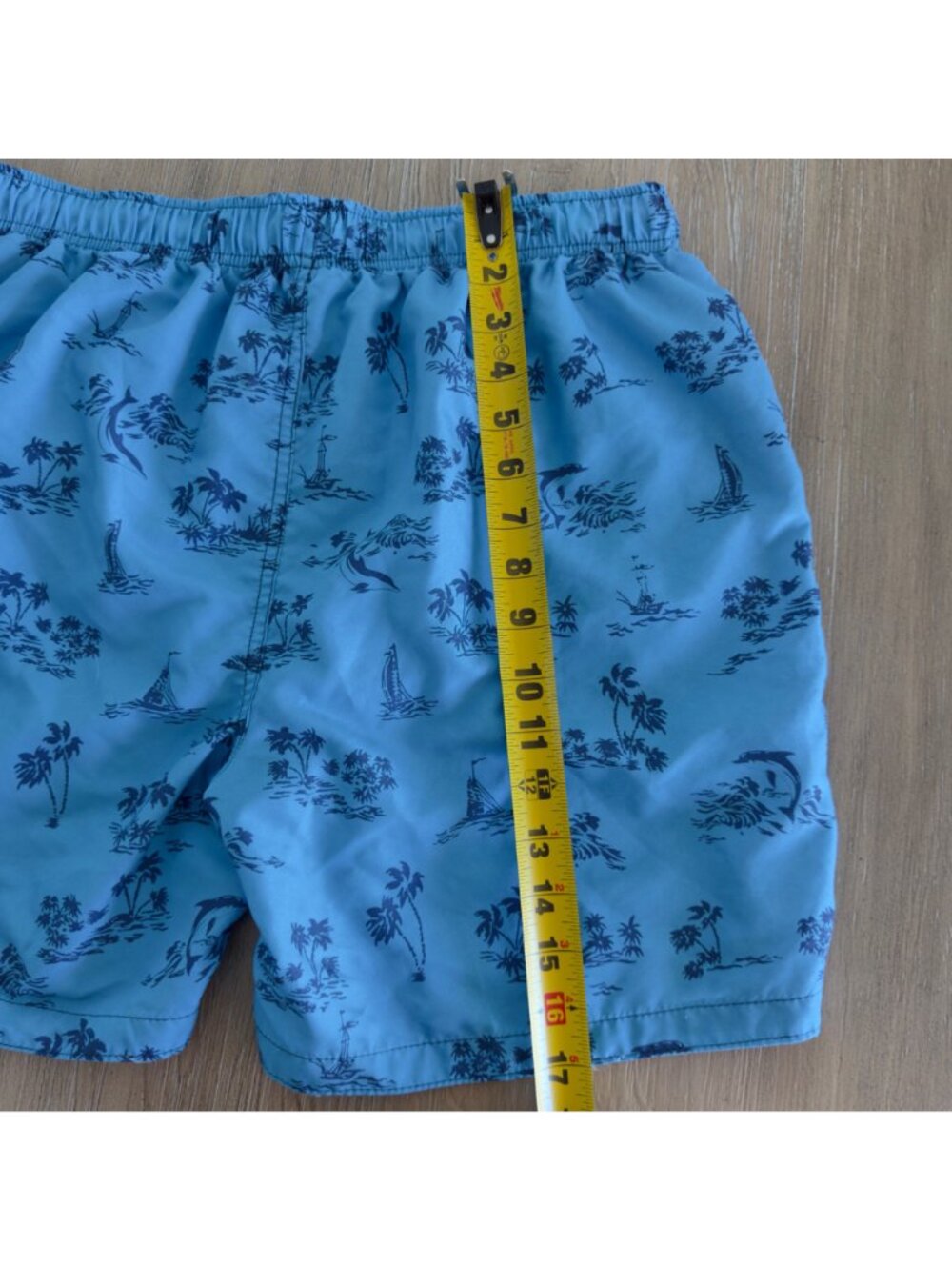 RS Island Inspired Resortwear Men Size L Swim Trunks Palm Trees Whales Blue - Picture 4 of 11